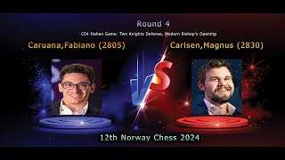 Fabiano Caruana vs Magnus Carlsen  12th Norway Chess 2024  Round 4 [upl. by Farro]