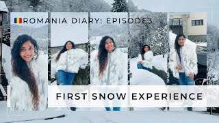 Romania Diary 3  See Snow For The Very First Time ❄️☃️ හිම කුමරියක් වුණා🥹 snow europe romania [upl. by Cost]