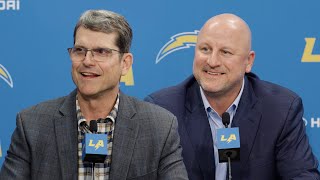 HC Jim Harbaugh amp GM Joe Hortiz 2024 Draft Day 1 Recap Press Conference  LA Chargers [upl. by Downe]