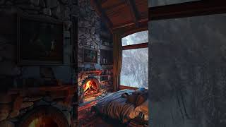 Cozy Winter Cabin Ambience丨Sleep with Crackling Fireplace Burning Sounds amp Cold Blizzard at Night [upl. by Camilo]