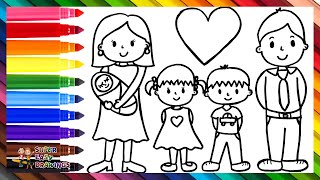 Drawing And Coloring A Family Of 5 👩👨👧👦👶🌈 Drawings For Kids [upl. by Noirda762]