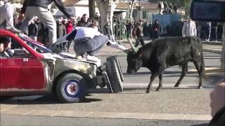 encierro de tau et taureaux neufs à eyragues manade aubanel 15012017 [upl. by Edva]