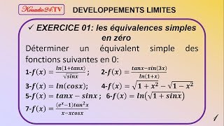 EXERCICE 01 DÉVELOPPEMENTS LIMITÉS  ÉQUIVALENCES DUNE FONCTION EN ZÉRO [upl. by Eohce744]