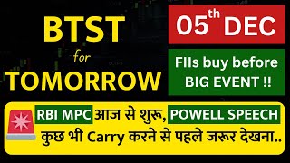 BTST for tomorrow  BTST for 05 December 2024  Tomorrows market GAP UP or GAP DOWN [upl. by Refinne]