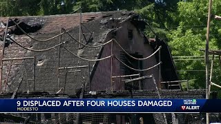 9 displaced in Modesto after fire burns 4 homes [upl. by Dot332]