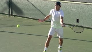 Rafael Nadal in Super Slow Motion  Forehand Backhand Serve  BNP Paribas Open 2013 [upl. by Hagar357]