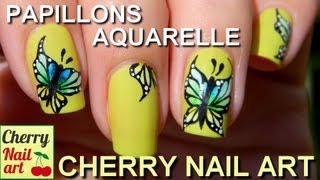 NAIL ART papillons aquarelle et acrylique [upl. by Elagiba]