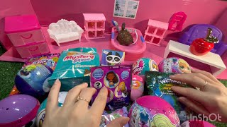 45 MYSTERY TOYS ASMR pink SURPRISES LOL Squishy toys mini brands Disney No talking [upl. by Herates]