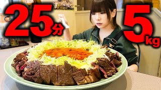 【大食い】旨辛ステーキ丼総重量5kg 制限時間25分のチャレンジメニューに挑戦【海老原まよい】 [upl. by Norrabal483]