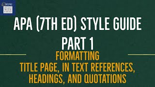 APA Style Guide  Part 1  Title Page In text References Headings and Quotations [upl. by Jeri678]