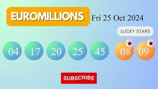 EuroMillions Draw Results on Fri 25 Oct 2024 The National Lottery UK [upl. by Aicetel221]