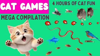 Games for Cats 4 HOURS  Super Fun Games for your Cat  Fish Cockroach Mice Fly Ladybug Bird [upl. by Ennaul]