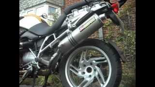 BMW R1200 GS standard exhaust change to an Akrapovic racing line slip on [upl. by Ytsirt19]