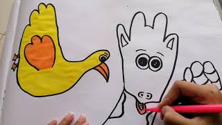 How to Draw Animals with Hand Shape  Kids Video [upl. by Luing]