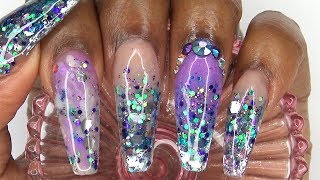 Acrylic Nails Tutorial  Acrylic Nails Infill  How to Encapsulated Nails  Purple Glitter Ombre [upl. by Oletha]