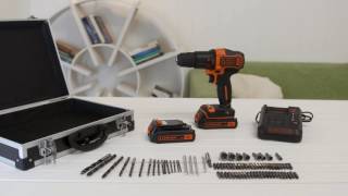 BLACKDECKER™  18V lithiumion Hammer Drill 2 Batteries 80 Accessories Flight Case [upl. by Geldens]