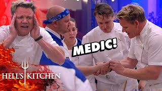 Chef Shouts For Medic Medic Can’t Find The Cut  Hells Kitchen [upl. by Nlyak628]