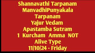 Shannavathi Tarpanam Manvadhi Punyakalam Yajur Vedam Apastambam 1 Kurcham Amma NOT Alive 111024 [upl. by Graniela]