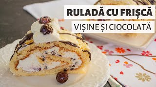 Ruladă cu frișcă ciocolată și vișine  pufoasă și delicioasă  Bucate Aromate [upl. by Burk]