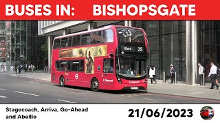 London buses in Bishopsgate 21062023 [upl. by Shanda]