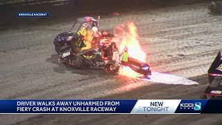 Iowa Sprint Car driver recalls moment of fiery crash at Knoxville Raceway [upl. by Adelice294]