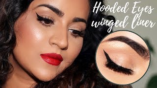 Hooded Eyes Winged Eyeliner  Classic Red Lips  Makeup Tutorial [upl. by Nnylirret]