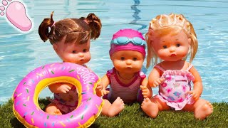 👣 NOA Y NOE Nenuco en la piscina Clase de Natación con Nenuco Nadador e hinchable de donut [upl. by Bilat600]