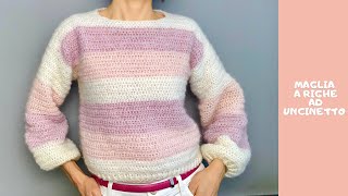 Maglione uncinetto a righe  tutorial facile maglia uncinetto  handmade crochet [upl. by Brita38]