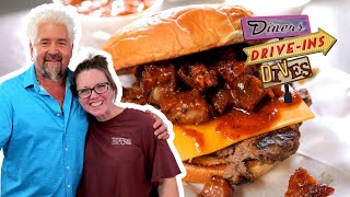 Guy Fieri Eats the BOSS Burger with Rib Candy in Mobile  Diners DriveIns and Dives  Food Network [upl. by Onavlis429]