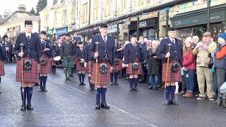 3 Drum Majors with Vale Of Atholl Pipe Band for Pitlochry 2020 New Year Street Party in Scotland [upl. by Siramed66]