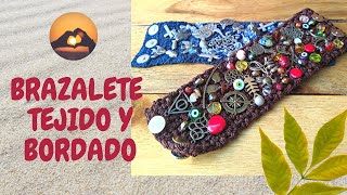 DIY Como Hacer un Brazalete Tejido Crochet con Cristales Dijes Fácil Sobrantes Ideal 14 de Febrero [upl. by Nett]