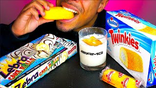 ASMR LITTLE DEBBIE ZEBRA CAKE ROLLS HOSTESS TWINKIES MUKBAN EATING CANDY SOUNDS [upl. by Anitnatsnok]