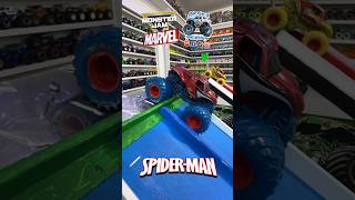 monsterjam Toy MonsterTruck race  Viewer request 692  Marvel SpiderMan 🆚 IronMan Battle [upl. by Ahsaz4]