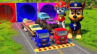 TRANSPORTING PIXAR CARS amp FRUITS WITH COLORED amp JOHN DEERE vs CLAAS vs TRACTORS  BeamNGdrive 962 [upl. by Ahsiekin862]