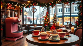 Porch Christmas Ambience 🎄 Relaxing Christmas Jazz Music 🔥 Snowfall amp Crackling Christmas Fireplace [upl. by Somerville]