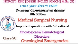 28 NCLEX Saunders 8th Edition oncological amp Hematological Disorders Oncological Emergencies [upl. by Kast411]