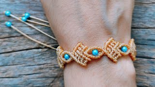 Pulseira Macramê Com Miçangas Azuis  Tutorial Fácil Passo a Passo  Criativa Macrame 🌸✨ [upl. by Annovaj]