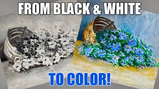 FREE Traceable  How to paint in black amp white AND color  Acrylic painting tutorial [upl. by Desimone873]