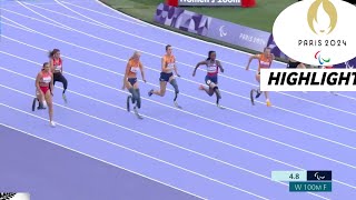 Paralympic Athletics Womens 100m Highlights 2024  Jong Leads Netherlands Gold Silver Barnzo [upl. by Yllier]