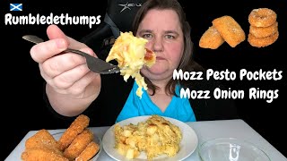 Rumbledethumps MUKBANG  Mozzarella Pesto Pockets  Crunchy Mozzarella Onion Rings  EAT WITH ME [upl. by Katheryn]