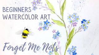 How to Paint Watercolor Forget me nots  Easy Beginners Real Time Step by Step Painting Art Tutorial [upl. by Assener]