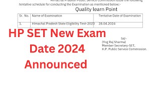 HP SET EXAM DATE 2024  HPPSC SET NEW EXAM DATESHEET 2024 [upl. by Alaek]