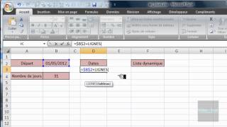 Excel 2007  Liste déroulante pour dates  Fonctions LIGNES FINMOIS JOUR [upl. by Sivaj]