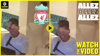 Roberto Firmino plays ‘Allez Allez Allez’ on piano and sings along to Liverpool chant injury update [upl. by Hgiellek]