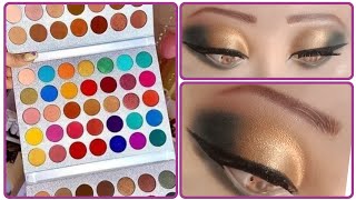 Golden green eye makeup tutorial for brown eyesparty makeupKashees makeup [upl. by Eidlog]