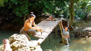 Building a OffGrid Bridge to Build a Log Cabin for Survival in the Wild Hydropower Plant Destroyed [upl. by Attikin]