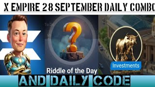 x empire daily combo 28 september  daily code x empire blum xempiredailycombo hamsterkombat [upl. by Yonina]