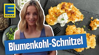 BlumenkohlSchnitzel  Vegetarisches Rezept mit paniertem Blumenkohl und Dip [upl. by Oilut]