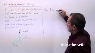 Senkrechte quadratische Pyramide berechnen Beispiel 3  V0702 [upl. by Hacissej941]