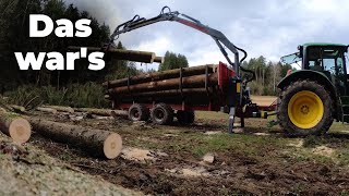 Letztes Holzrücken für dieses Jahr mit Rückewagen RW 14 und John Deere 6120 und Stihl 023 Kettensäge [upl. by Cowden206]